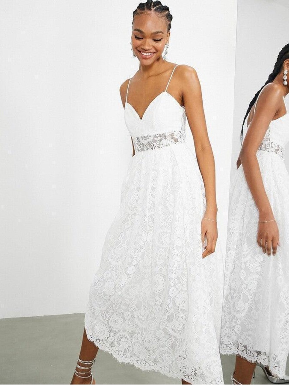 NWT ASOS Bridal EDITION Hope lace cami midi wedding dress in ivory size 8